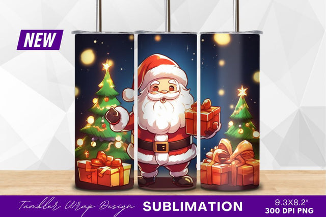 Cartoon santa claus with christmas presents tumbler png Sublimation Regulrcrative 