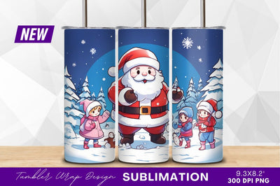 Cartoon santa with children in winter scene Sublimation Regulrcrative 