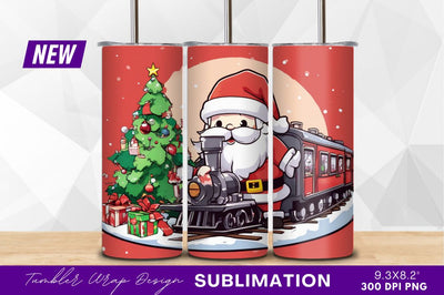 Cartoon santa with christmas train and tree Sublimation Regulrcrative 