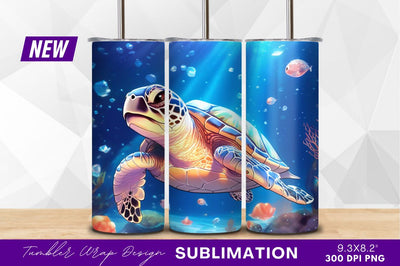 Cartoon sea turtle underwater ocean scene Sublimation Regulrcrative 