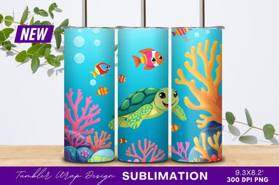 Cartoon Sea Turtle With Colorful Fish Sublimation Regulrcrative 