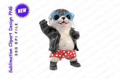 Cartoon seal character wearing leather jacket clipart png Sublimation Regulrcrative 