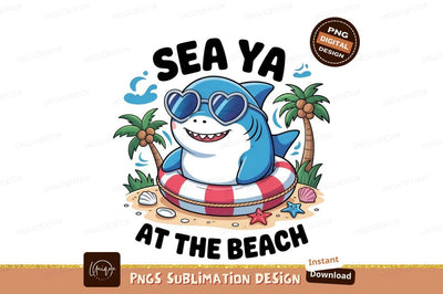 Cartoon Shark Relaxing At The Beach Sublimation Designangry 