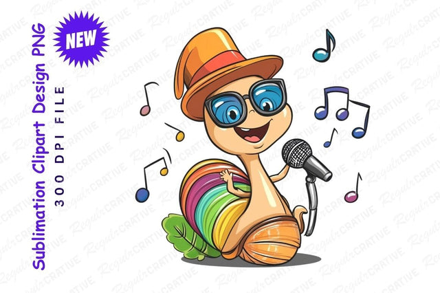 Cartoon Snail Singer With Microphone Clipart Png Sublimation Regulrcrative 