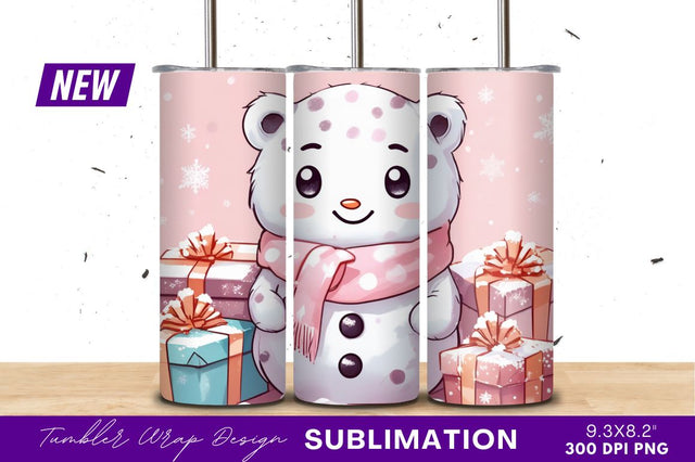 Cartoon Snowman Bear Surrounded By Gifts Sublimation Regulrcrative 