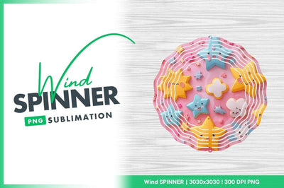 Cartoon Stars and Cloud Shapes on Pink Background Wind Spinner Round Png Sublimation Regulrcrative 