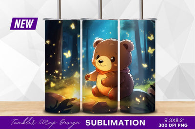 Cartoon teddy bear in enchanted forest scene Sublimation Regulrcrative 