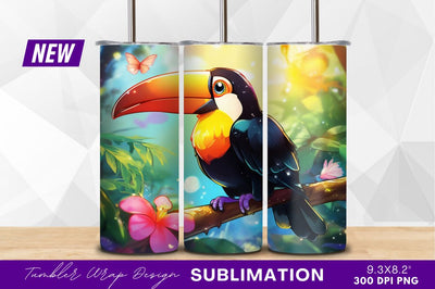 Cartoon toucan bird with butterfly in jungle Sublimation Regulrcrative 
