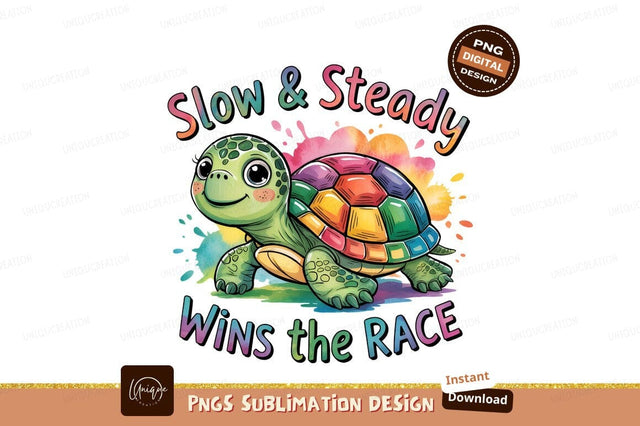 Cartoon Turtle Illustration Slow Wins Race Sublimation Designangry 