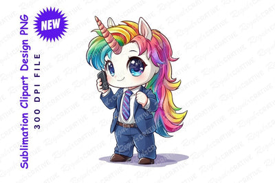 Cartoon unicorn businessman talking on phone clipart png Sublimation Regulrcrative 