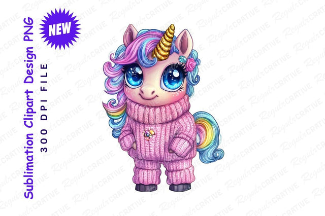 Cartoon Unicorn Clipart Png Wearing A Sweater Sublimation Regulrcrative 