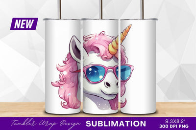 Cartoon unicorn wearing sunglasses tumbler png Sublimation Regulrcrative 