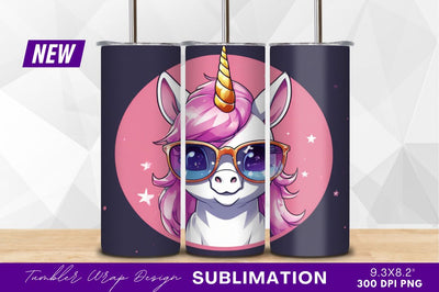 Cartoon unicorn with glasses tumbler png Sublimation Regulrcrative 