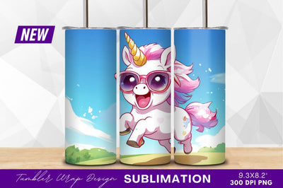 Cartoon unicorn with sunglasses tumbler png Sublimation Regulrcrative 