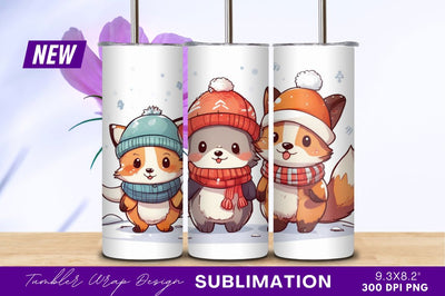 Cartoon Winter Animals With Hats And Scarves Sublimation Regulrcrative 