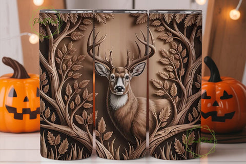 Carved Buck 20oz Tumbler Wrap Sublimation PixelChick 