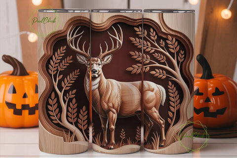 Carved Buck 20oz Tumbler Wrap Sublimation PixelChick 