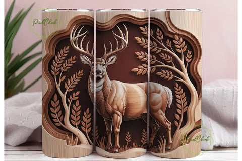 Carved Buck 20oz Tumbler Wrap Sublimation PixelChick 