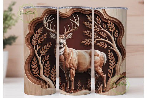 Carved Buck 20oz Tumbler Wrap Sublimation PixelChick 