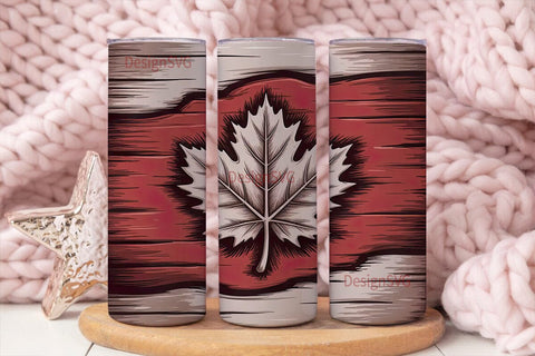 Carved Maple Leaf 20oz Tumbler Wrap Sublimation DesignSVG 
