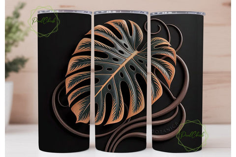 Carved Tropical Leaves 20oz Tumbler Wrap Sublimation PixelChick 