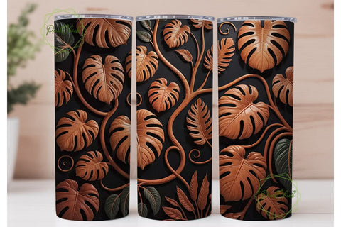 Carved Tropical Leaves 20oz Tumbler Wrap Sublimation PixelChick 