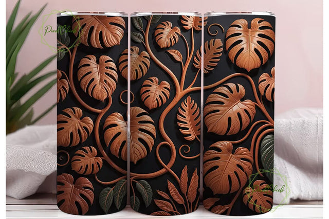 Carved Tropical Leaves 20oz Tumbler Wrap Sublimation PixelChick 
