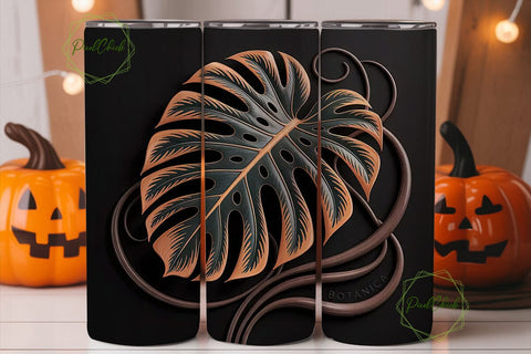Carved Tropical Leaves 20oz Tumbler Wrap Sublimation PixelChick 
