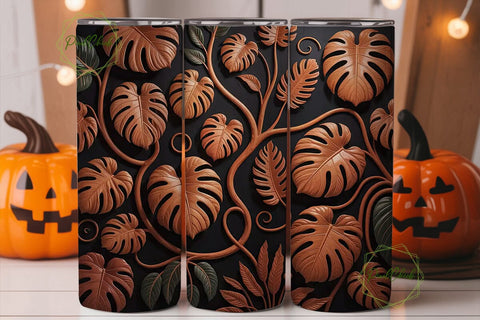 Carved Tropical Leaves 20oz Tumbler Wrap Sublimation PixelChick 