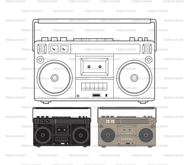 Cassette tape recorder. Radio Boombox. SVG TribaliumArtSF 
