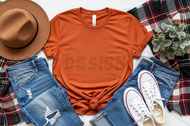 Casual autumn orange t-shirt mockup Mock Up Photo Designangry 