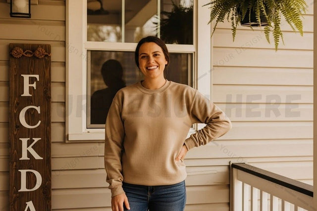 Casual beige long sleeve t-shirt mockup Mock Up Photo Designangry 