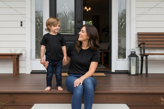 Casual black t-shirt for adults and kids Mock Up Photo Regulrcrative 