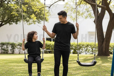 Casual black t-shirt for men and kids Mock Up Photo Regulrcrative 