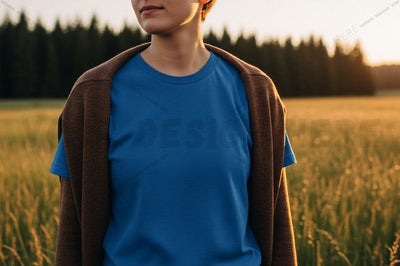 Casual blue t-shirt mockup in nature Mock Up Photo Designangry 