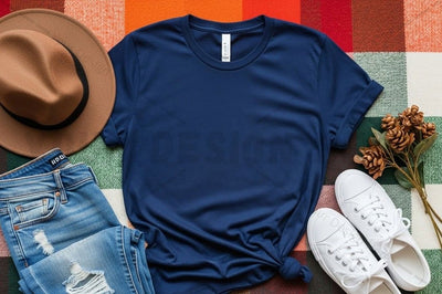 Casual blue t-shirt mockup with accessories Mock Up Photo Designangry 