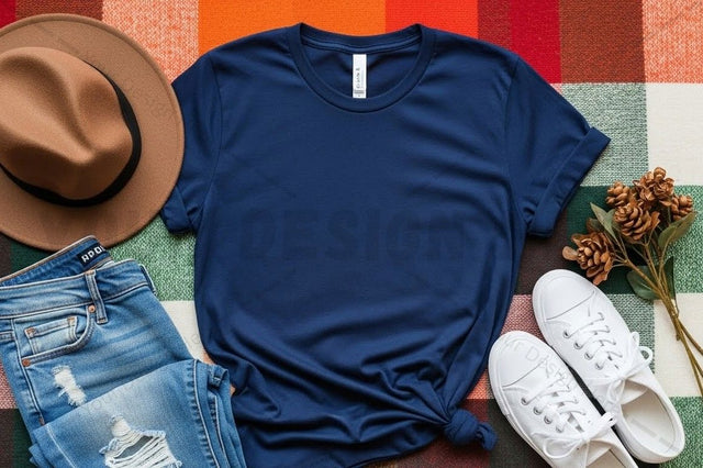 Casual blue t-shirt mockup with accessories Mock Up Photo Designangry 