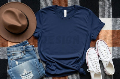 Casual blue t-shirt outfit with accessories Mock Up Photo Designangry 