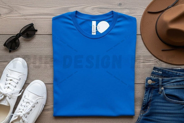 Casual blue t-shirt with accessories Mock Up Photo Regulrcrative 