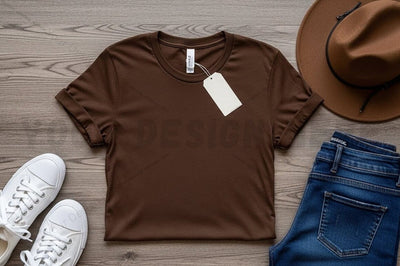 Casual brown t-shirt with accessories Mock Up Photo Regulrcrative 