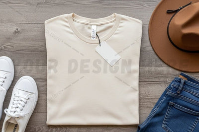 Casual cream t-shirt mockup with accessories Mock Up Photo Regulrcrative 