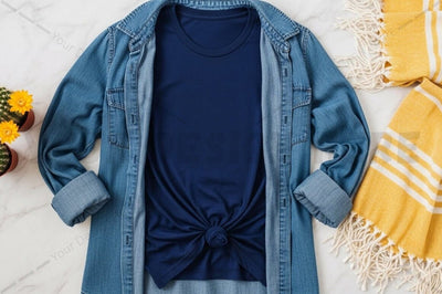 Casual denim jacket with navy blue t-shirt Mock Up Photo Regulrcrative 