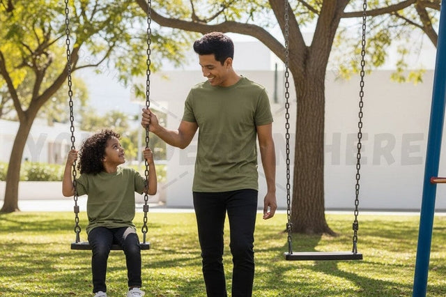 Casual green t-shirt for men and kids Mock Up Photo Regulrcrative 