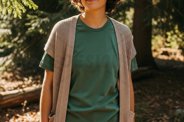 Casual green t-shirt with knitted vest Mock Up Photo Designangry 