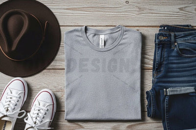 Casual grey t-shirt mockup with accessories Mock Up Photo Regulrcrative 