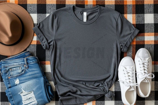 Casual grey t-shirt with accessories Mock Up Photo Designangry 