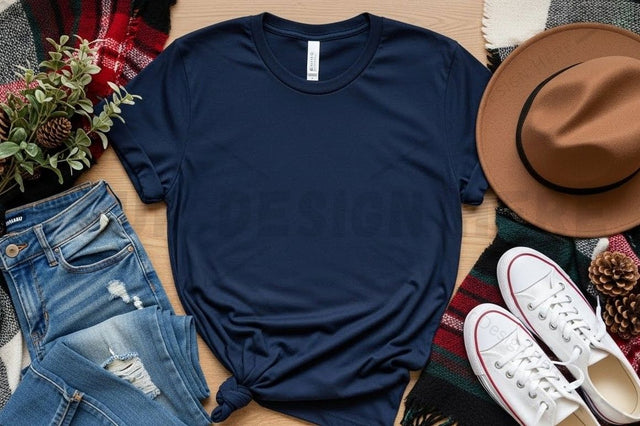 Casual navy blue t-shirt with accessories Mock Up Photo Designangry 