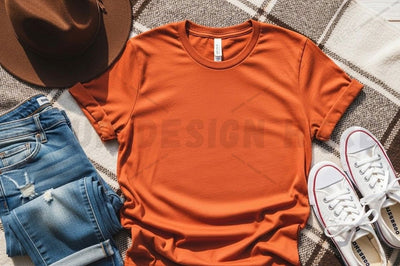 Casual orange t-shirt with denim and sneakers Mock Up Photo Designangry 