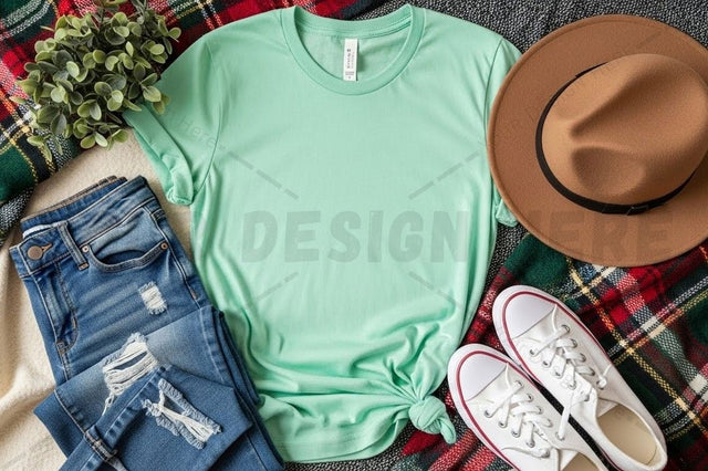 Casual summer outfit with mint green t-shirt Mock Up Photo Designangry 