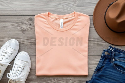 Casual summer outfit with peach t-shirt Mock Up Photo Regulrcrative 